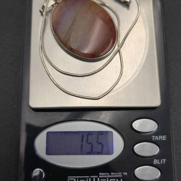 18 Inch Sterling Silver Large Banded Agate Stone Necklace B847 - Picture 7 of 7